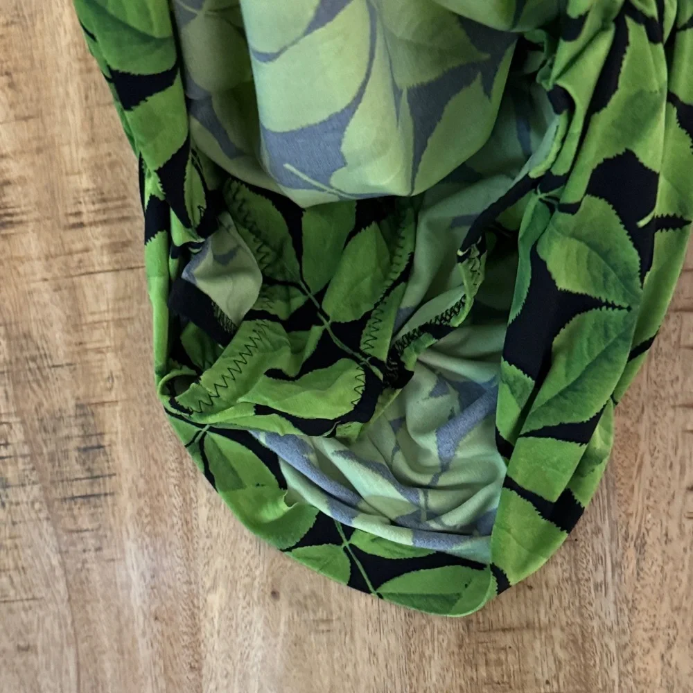 Norma Kamali Bill Mio Green leaves tree Leaf Halter swim bathing suit NWT small